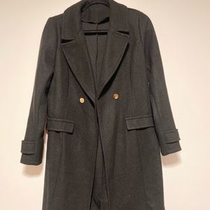 Black Knee Length Peacoat with Lapel Collar